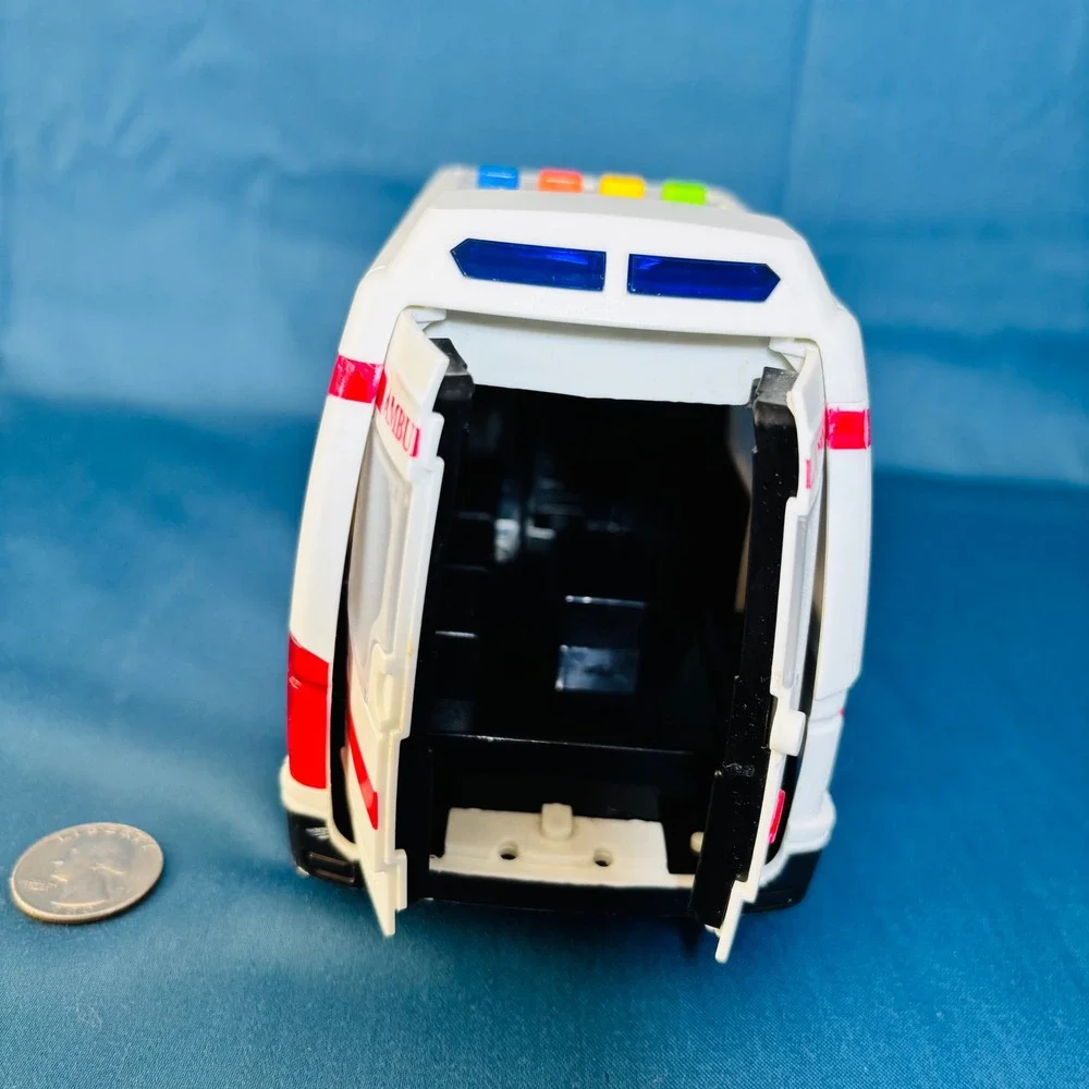 City Emergency Ambulance Toy Rescue Van White Red Opening Rear Doors Plastic